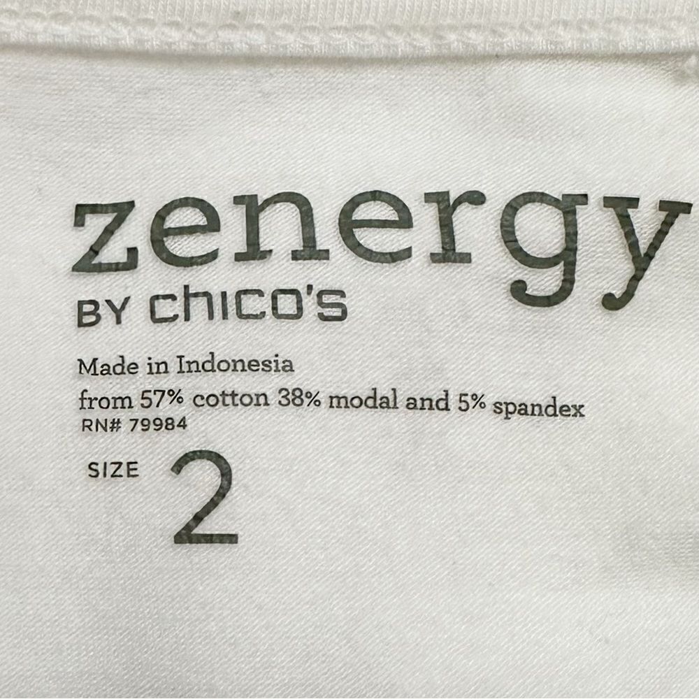 Chico’s Zenergy White Black Rhinestones Short Sleeves Top - Picture 8 of 12